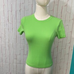 Skims Ribbed Neon Green Short Sleeve Tee size S